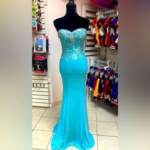 Size 0 Turquoise Blue Beaded Prom Homecoming Pageant Formal Gown Dress NWT
